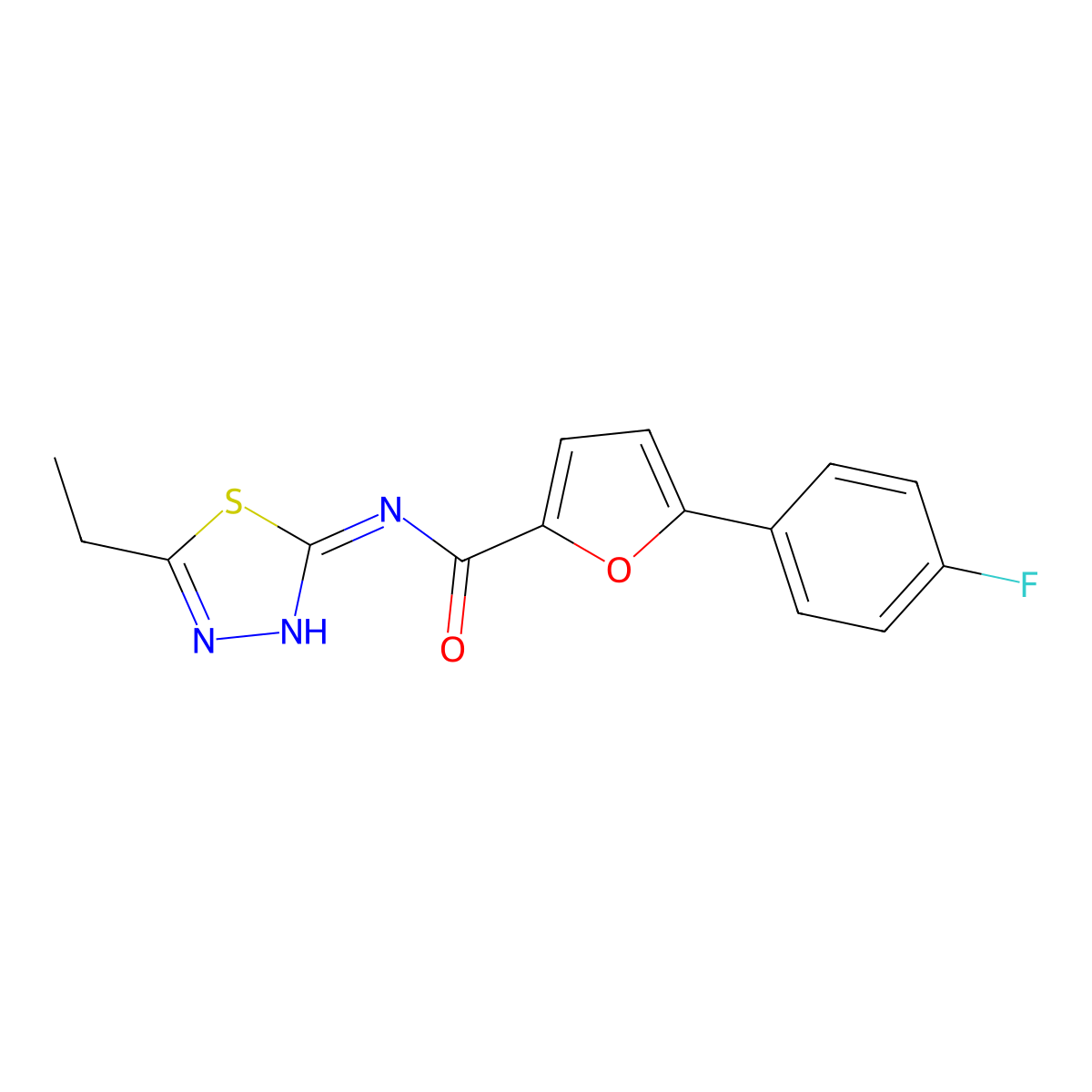 N-(5-ethyl-1,3,4-thiadiazol-2-yl)-5-(4-fluorophenyl)furan-2-carboxamide molecular structure, CAS 831204-55-8