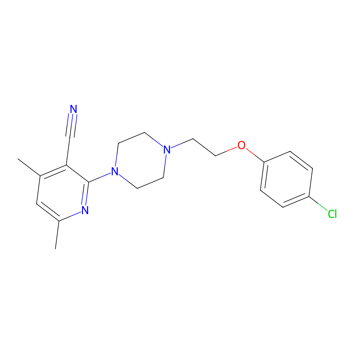 2-{4-[2-(4-Chlorophenoxy)ethyl]-1-piperazinyl}-4,6-dimethylnicotinonitrile molecular structure, CAS 831204-92-3