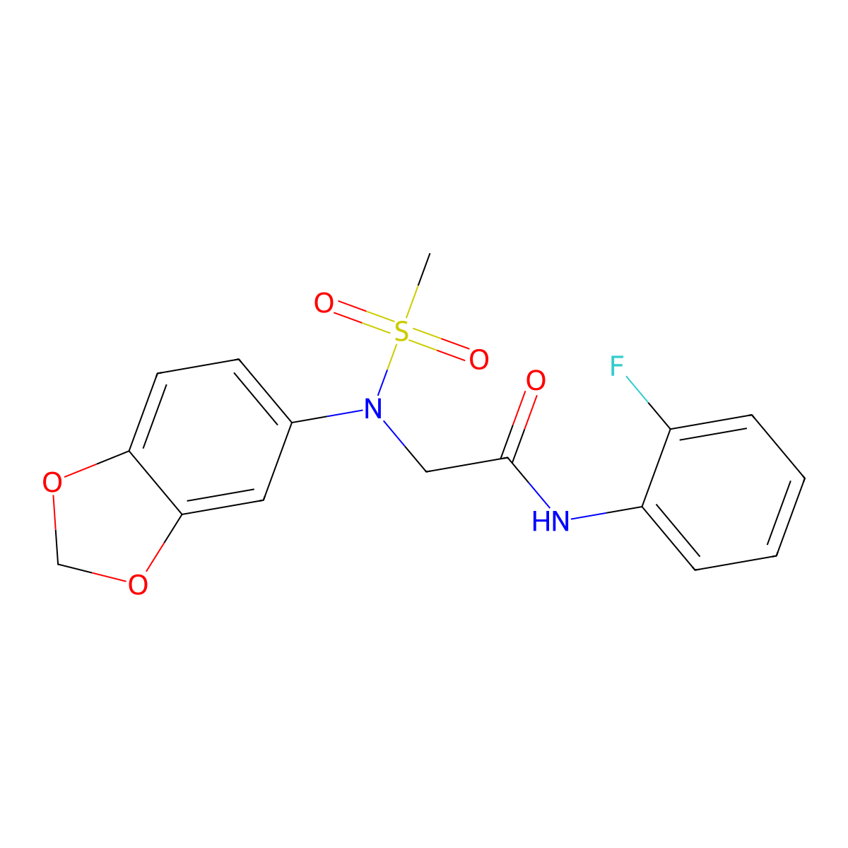 2-[1,3-benzodioxol-5-yl(methylsulfonyl)amino]-N-(2-fluorophenyl)acetamide molecular structure, CAS 831205-08-4