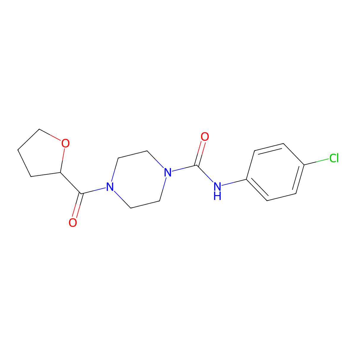 N-(4-chlorophenyl)-4-(tetrahydrofuran-2-ylcarbonyl)piperazine-1-carboxamide molecular structure, CAS 831206-31-6