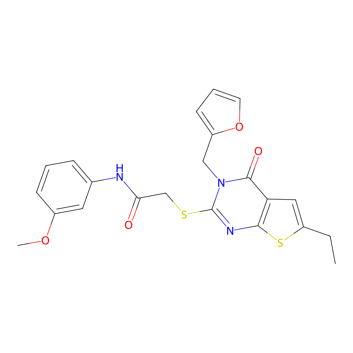2-[6-ethyl-3-(furan-2-ylmethyl)-4-oxothieno[2,3-d]pyrimidin-2-yl]sulfanyl-N-(3-methoxyphenyl)acetamide molecular structure, CAS 831206-36-1