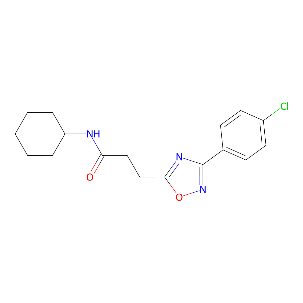 3-[3-(4-chlorophenyl)-1,2,4-oxadiazol-5-yl]-N-cyclohexylpropanamide molecular structure, CAS 831206-50-9
