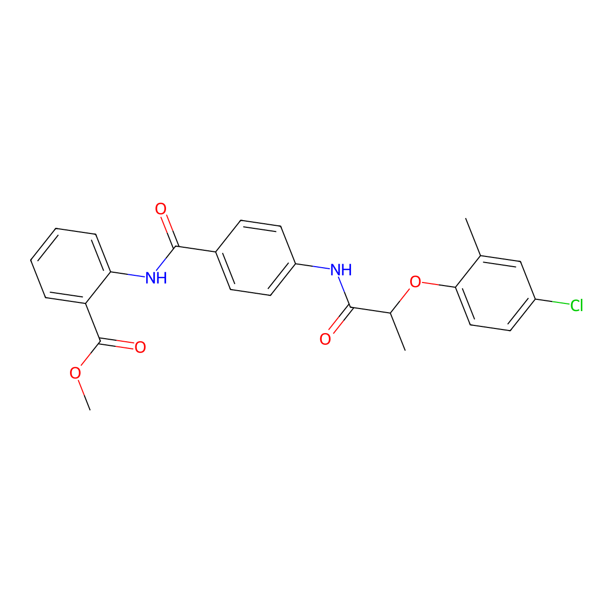 Methyl 2-{[(4-{[2-(4-chloro-2-methylphenoxy)propanoyl]amino}phenyl)carbonyl]amino}benzoate molecular structure, CAS 831206-53-2