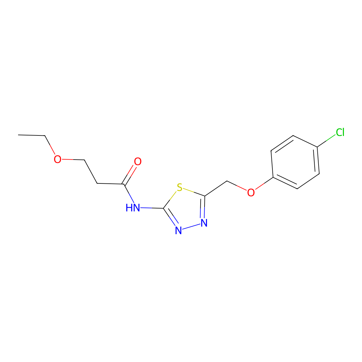 N-[5-[(4-chlorophenoxy)methyl]-1,3,4-thiadiazol-2-yl]-3-ethoxypropanamide molecular structure, CAS 831206-86-1