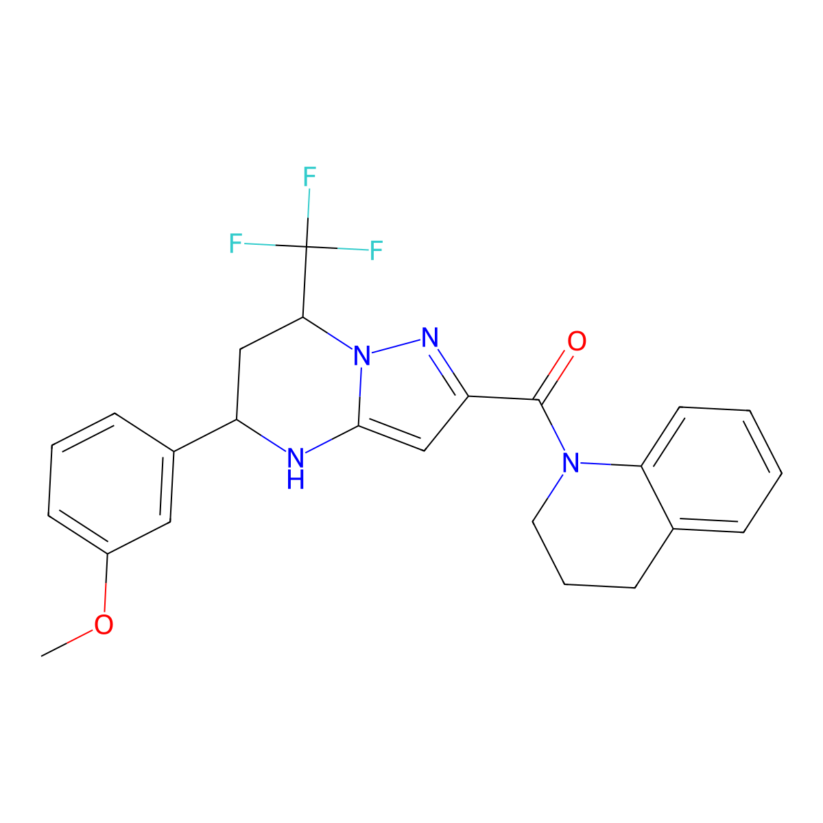 3,4-dihydroquinolin-1(2H)-yl[5-(3-methoxyphenyl)-7-(trifluoromethyl)-4,5,6,7-tetrahydropyrazolo[1,5-a]pyrimidin-2-yl]methanone molecular structure, CAS 831206-97-4