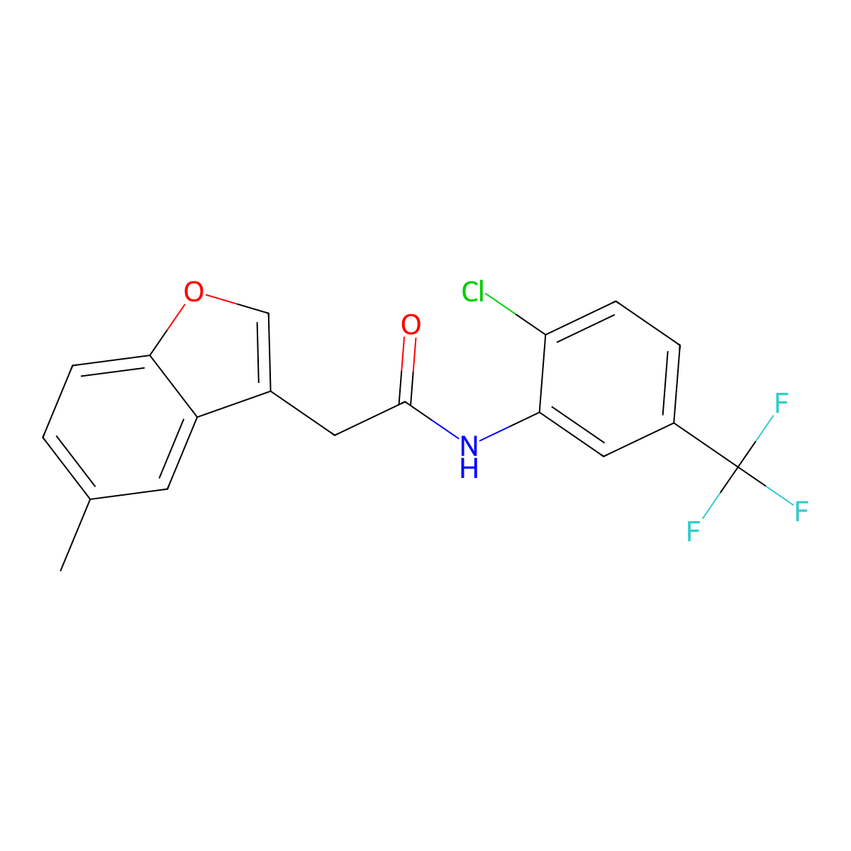 N-[2-chloro-5-(trifluoromethyl)phenyl]-2-(5-methyl-1-benzofuran-3-yl)acetamide molecular structure, CAS 831207-01-3