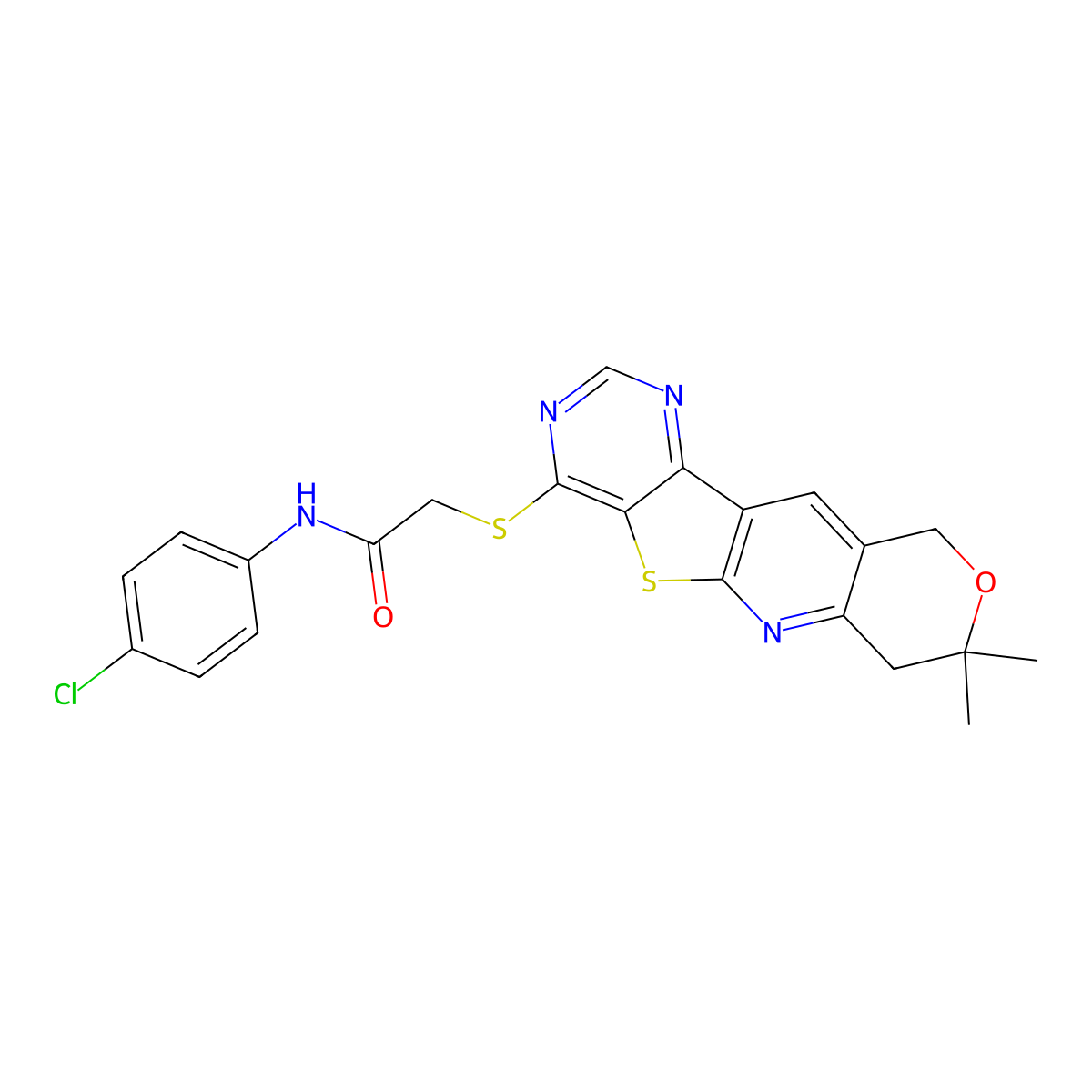 N-(4-chlorophenyl)-2-[(8,8-dimethyl-7,10-dihydro-8H-pyrano[3'',4'':5',6']pyrido[3',2':4,5]thieno[3,2-d]pyrimidin-4-yl)sulfanyl]acetamide molecular structure, CAS 831207-14-8