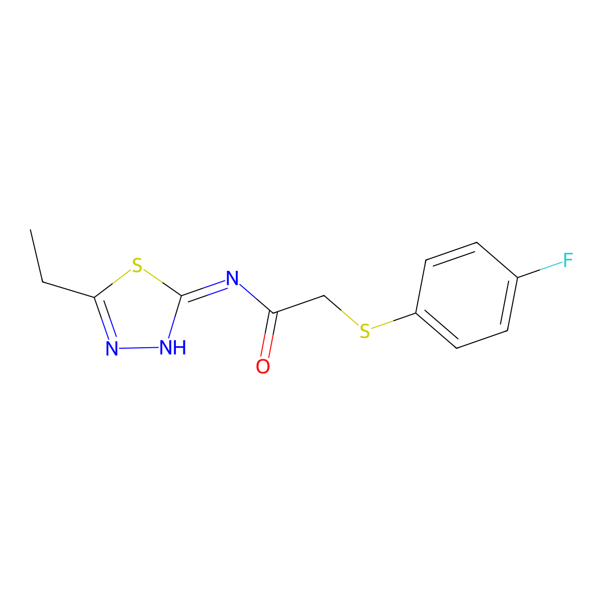 N-(5-ethyl-1,3,4-thiadiazol-2-yl)-2-(4-fluorophenyl)sulfanylacetamide molecular structure, CAS 831207-27-3