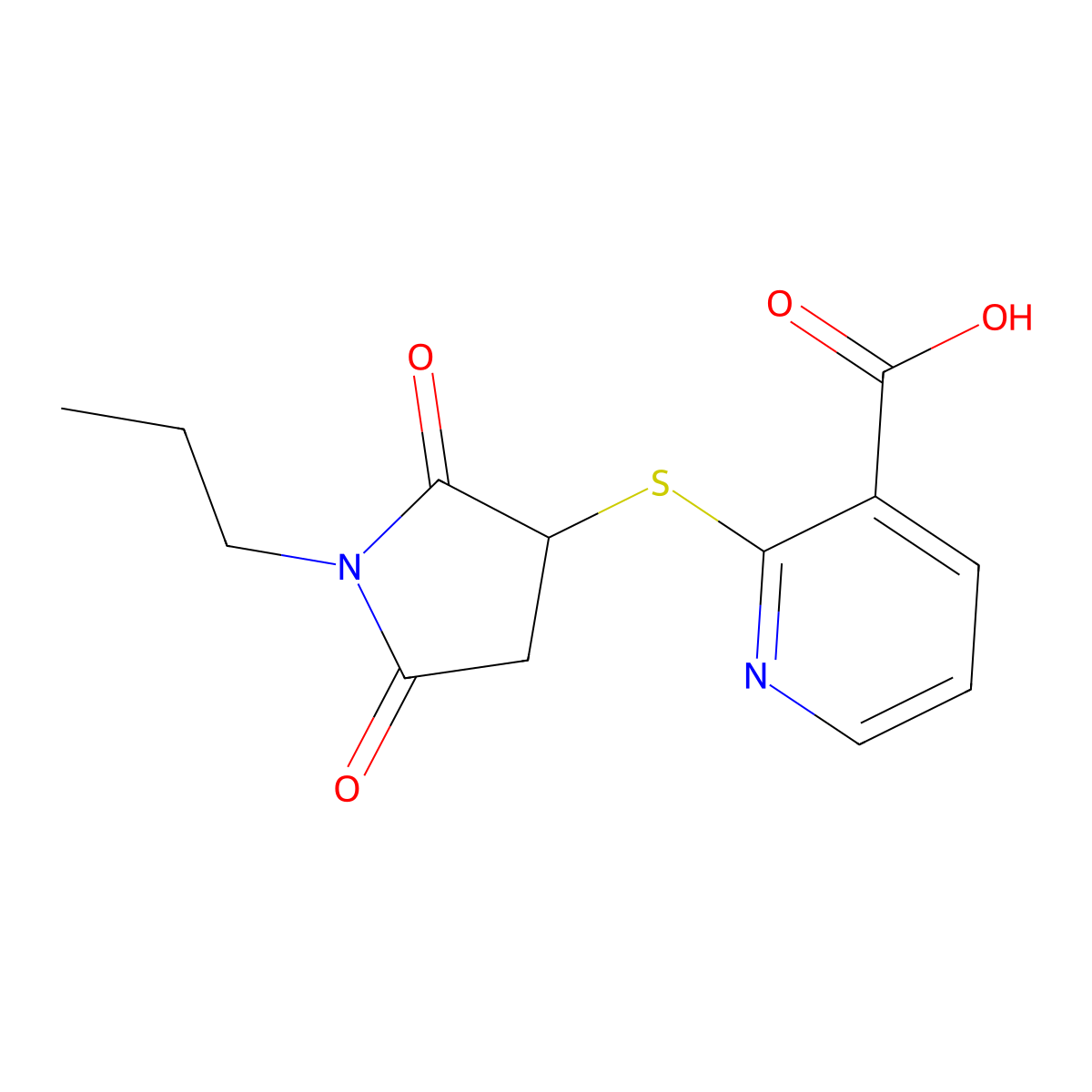2-((2,5-Dioxo-1-propylpyrrolidin-3-yl)thio)nicotinic acid molecular structure, CAS 831207-41-1