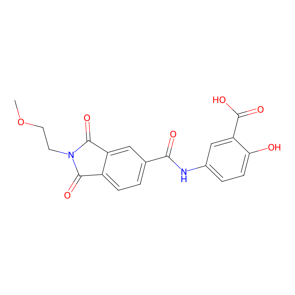 2-hydroxy-5-({[2-(2-methoxyethyl)-1,3-dioxo-2,3-dihydro-1H-isoindol-5-yl]carbonyl}amino)benzoic acid molecular structure, CAS 831207-69-3