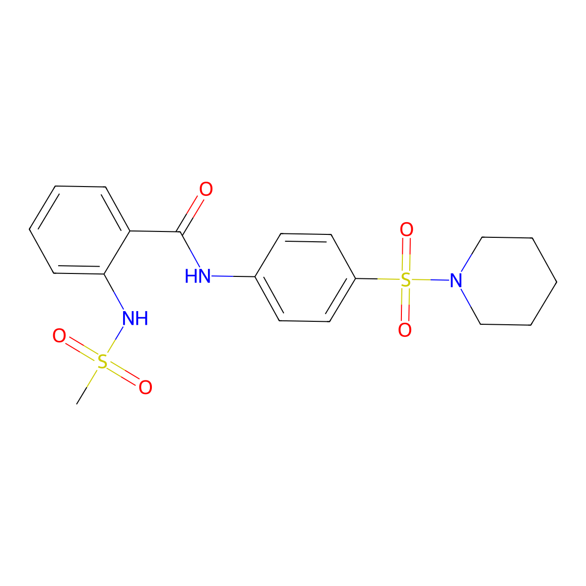 2-(methanesulfonamido)-N-(4-piperidin-1-ylsulfonylphenyl)benzamide molecular structure, CAS 831207-74-0