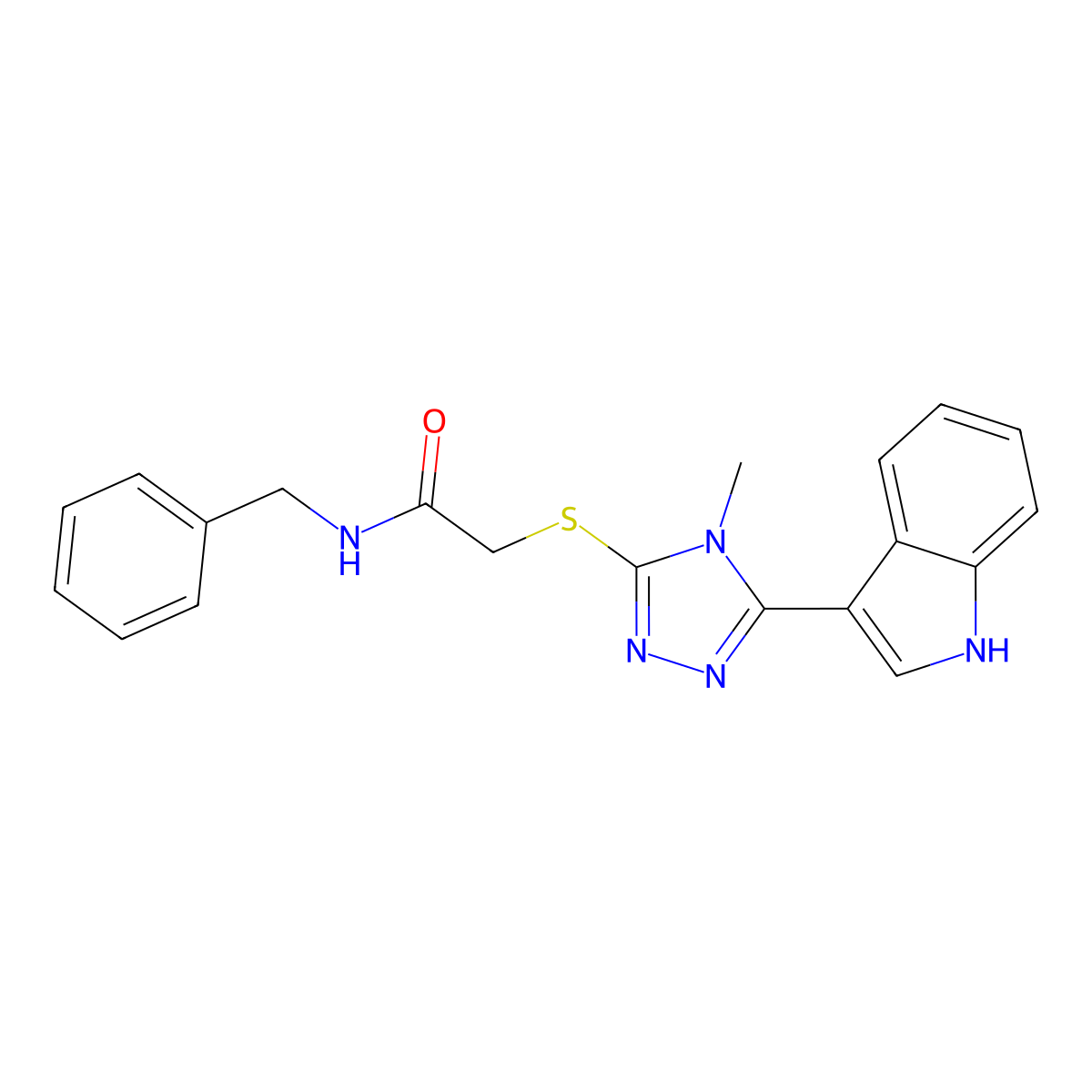 2-((5-(1H-indol-3-yl)-4-methyl-4H-1,2,4-triazol-3-yl)thio)-N-benzylacetamide molecular structure, CAS 831208-22-1