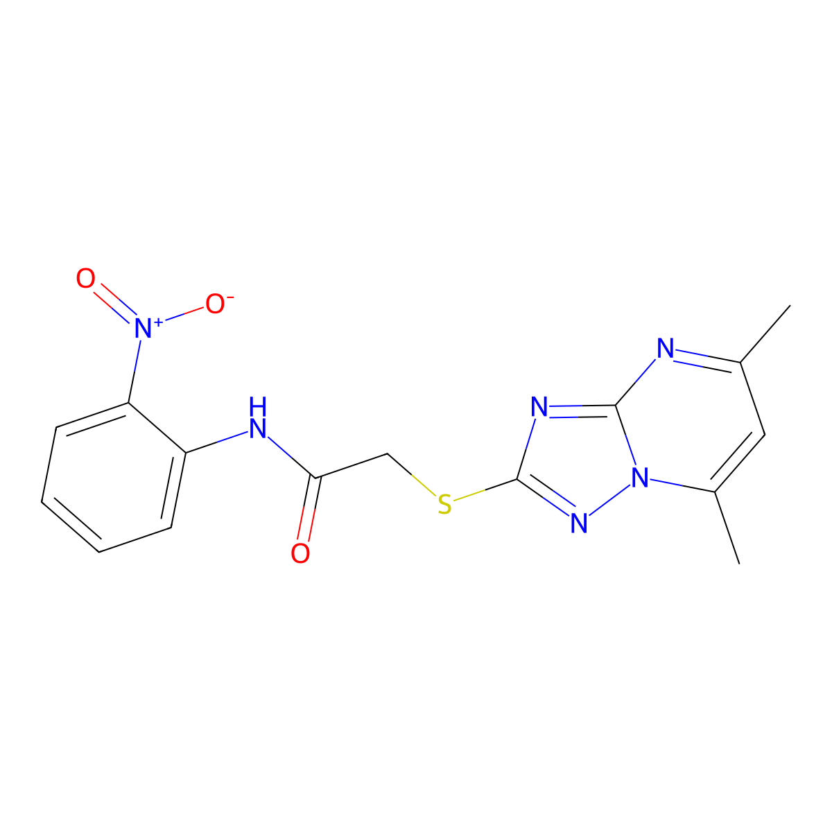 2-({5,7-Dimethyl-[1,2,4]triazolo[1,5-A]pyrimidin-2-YL}sulfanyl)-N-(2-nitrophenyl)acetamide molecular structure, CAS 831208-51-6
