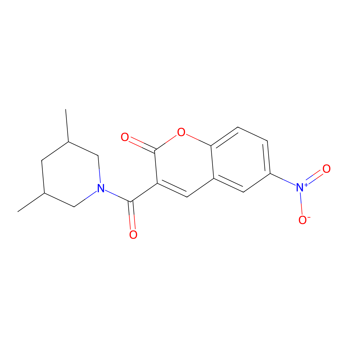 3-(3,5-dimethylpiperidine-1-carbonyl)-6-nitro-2H-chromen-2-one molecular structure, CAS 831208-57-2