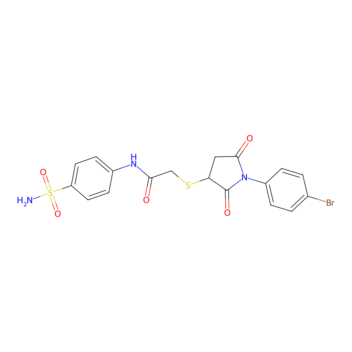 2-((1-(4-bromophenyl)-2,5-dioxopyrrolidin-3-yl)thio)-N-(4-sulfamoylphenyl)acetamide molecular structure, CAS 831208-69-6