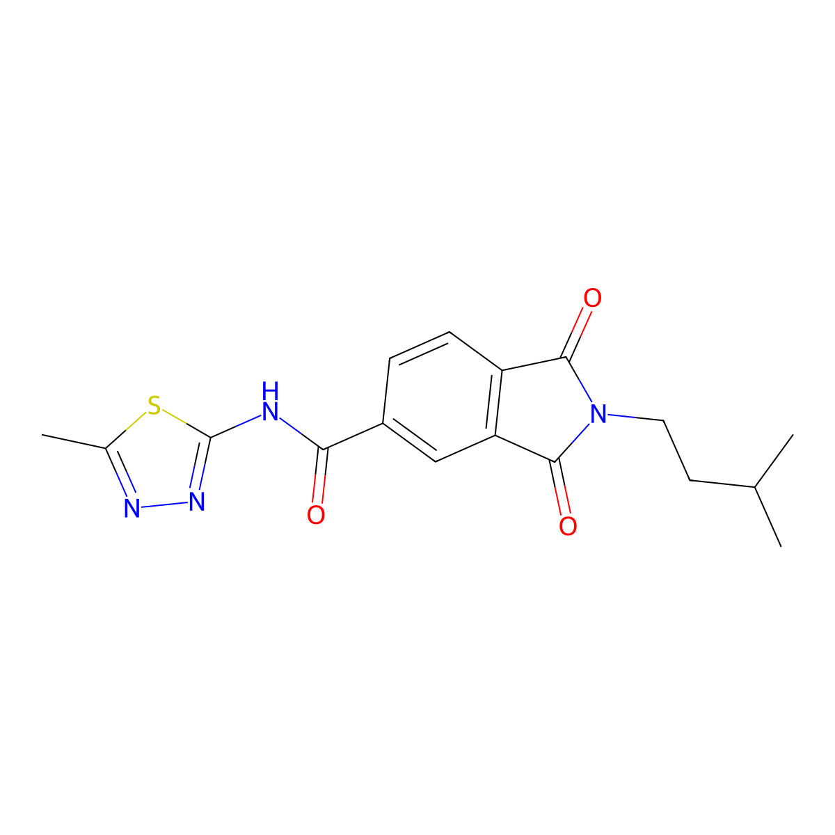 2-(3-methylbutyl)-N-(5-methyl-1,3,4-thiadiazol-2-yl)-1,3-dioxo-5-isoindolinecarboxamide molecular structure, CAS 831209-04-2