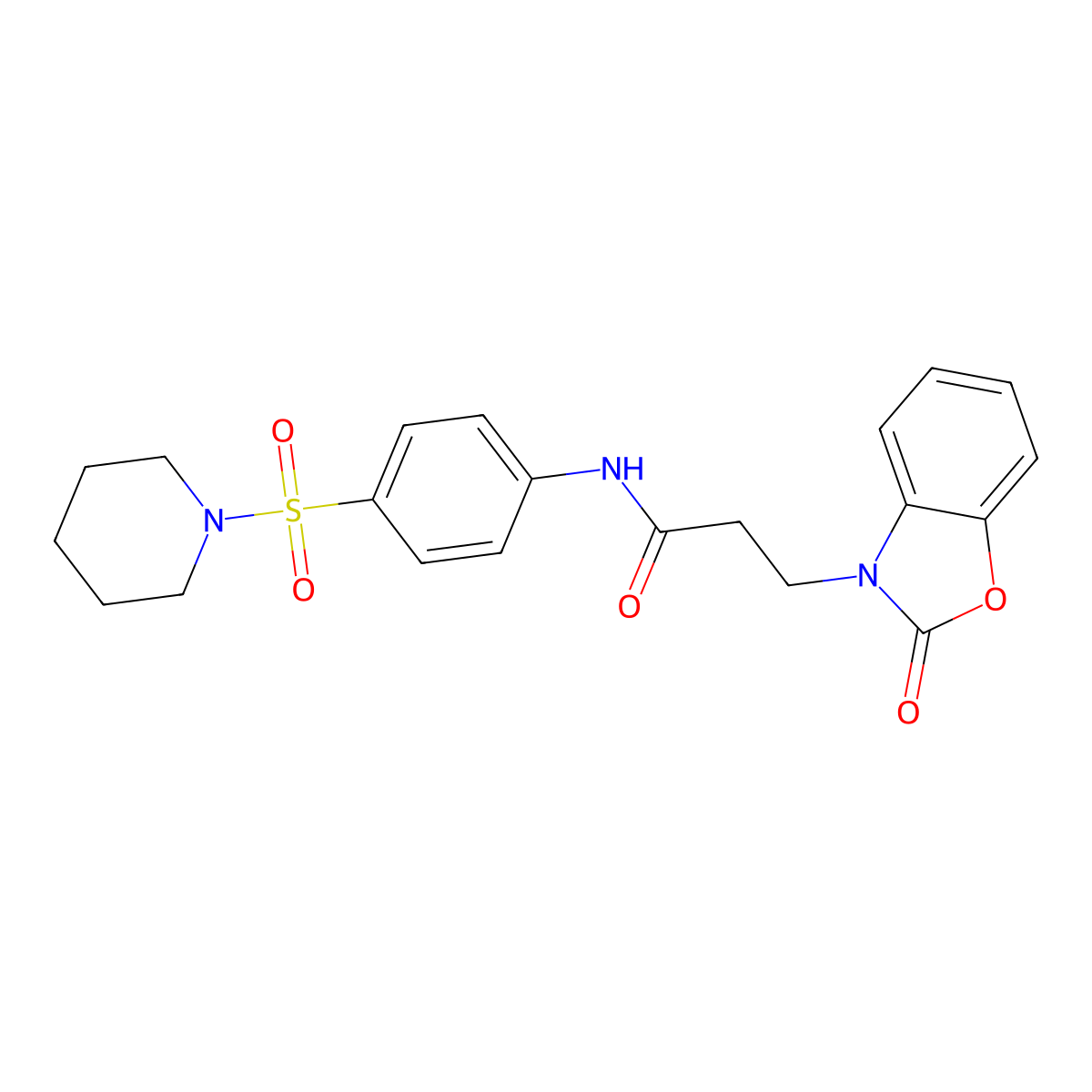 3-(2-oxo-1,3-benzoxazol-3-yl)-N-(4-piperidin-1-ylsulfonylphenyl)propanamide molecular structure, CAS 831209-06-4