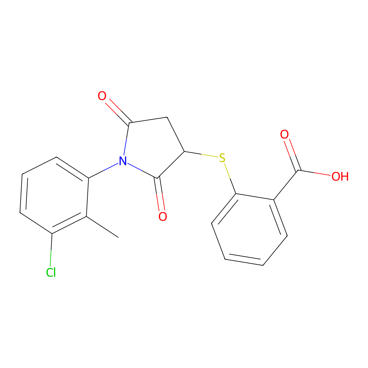 2-{[1-(3-Chloro-2-methylphenyl)-2,5-dioxopyrrolidin-3-yl]sulfanyl}benzoic acid molecular structure, CAS 831209-09-7