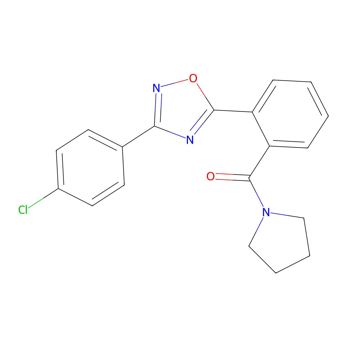 3-(4-Chlorophenyl)-5-[2-(1-pyrrolidinylcarbonyl)phenyl]-1,2,4-oxadiazole molecular structure, CAS 831209-41-7