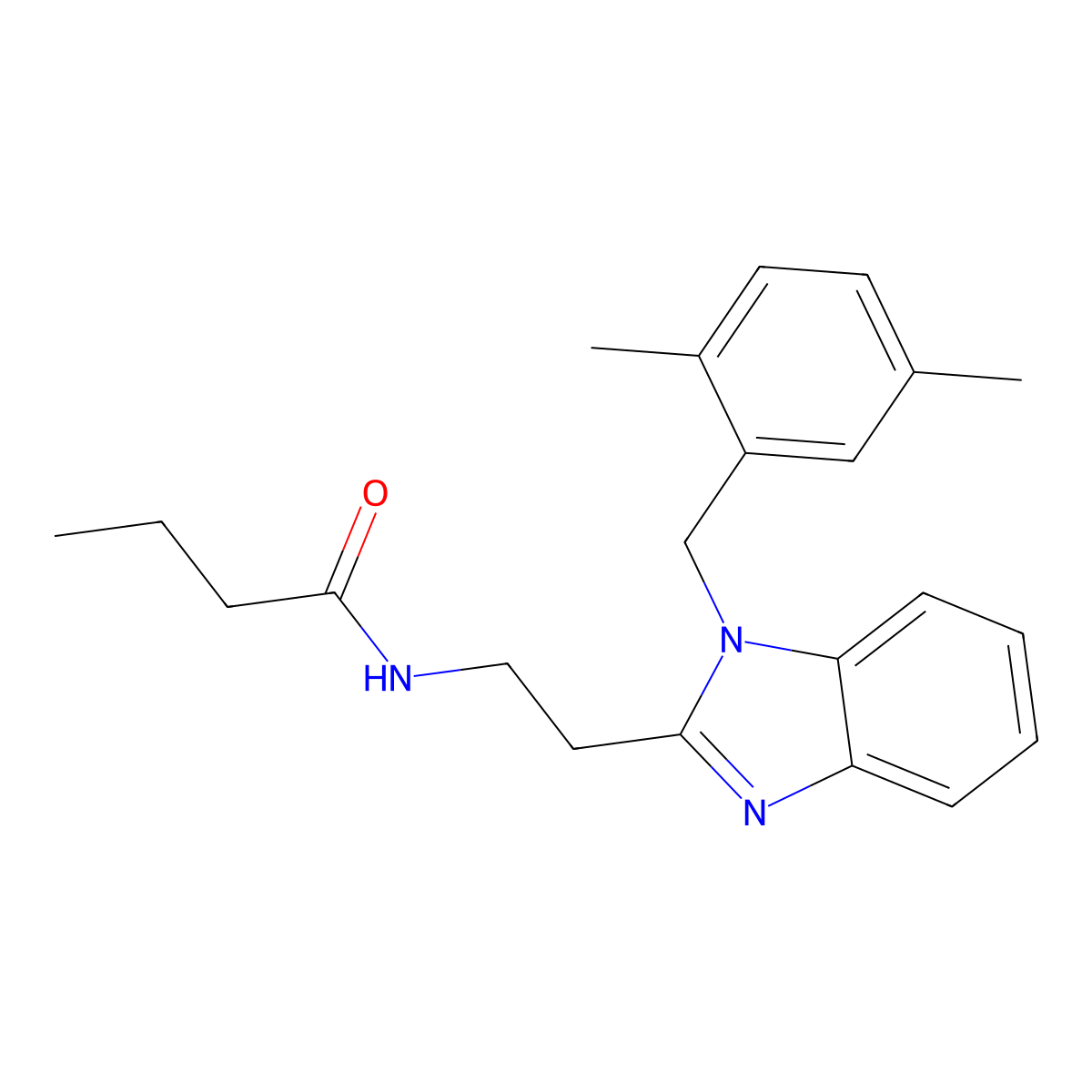 N-(2-{1-[(2,5-dimethylphenyl)methyl]benzimidazol-2-yl}ethyl)butanamide molecular structure, CAS 831209-47-3