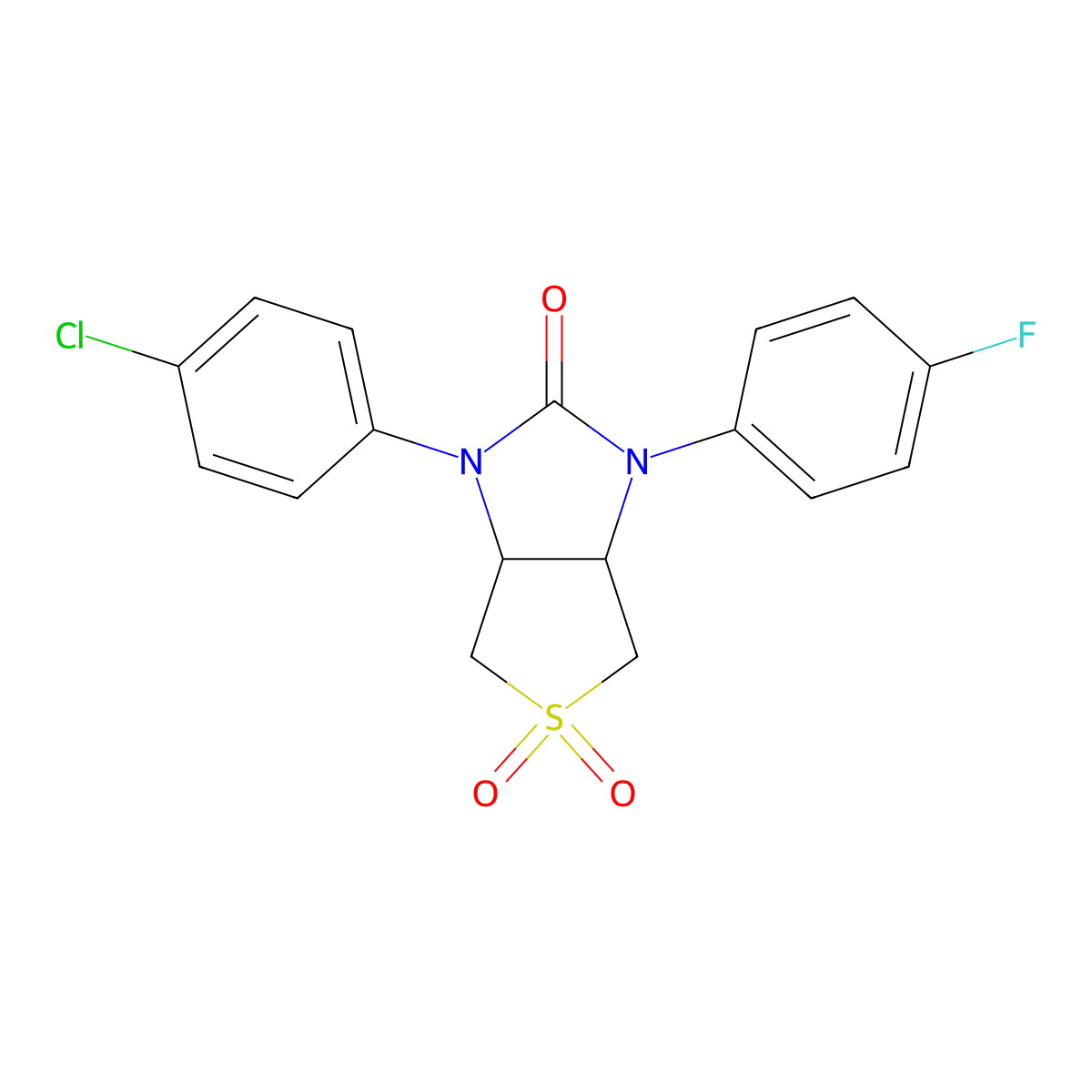 1-(4-chlorophenyl)-3-(4-fluorophenyl)tetrahydro-1H-thieno[3,4-d]imidazol-2(3H)-one 5,5-dioxide molecular structure, CAS 831209-51-9