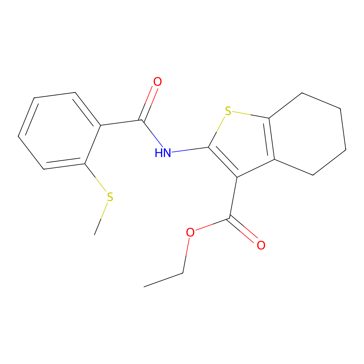 Ethyl 2-(2-(methylthio)benzamido)-4,5,6,7-tetrahydrobenzo[b]thiophene-3-carboxylate molecular structure, CAS 831209-70-2
