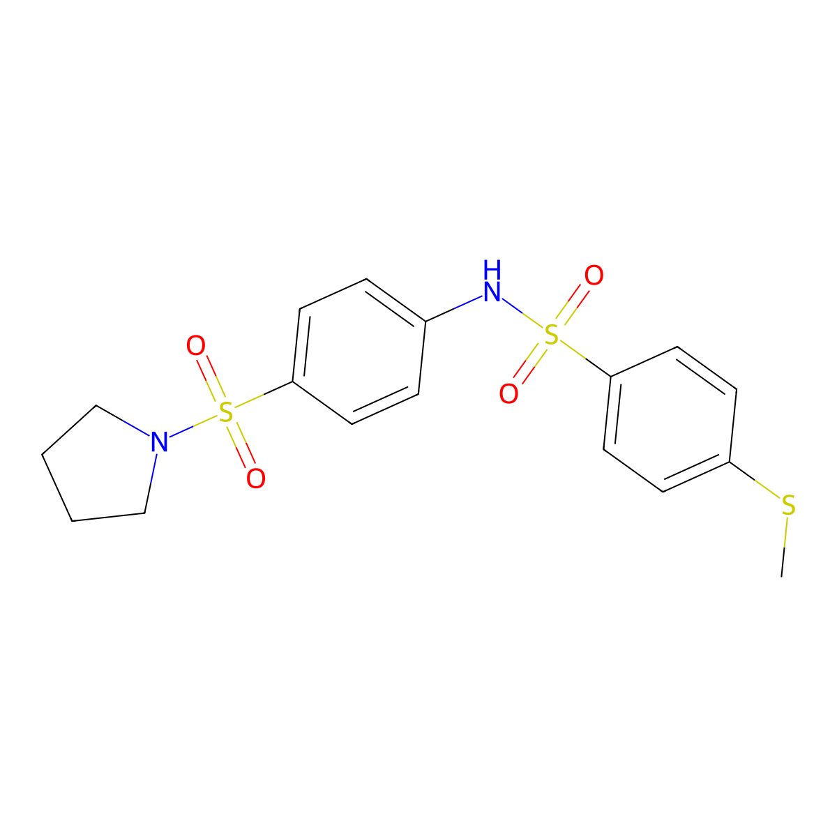 4-methylsulfanyl-N-(4-pyrrolidin-1-ylsulfonylphenyl)benzenesulfonamide molecular structure, CAS 831211-22-4