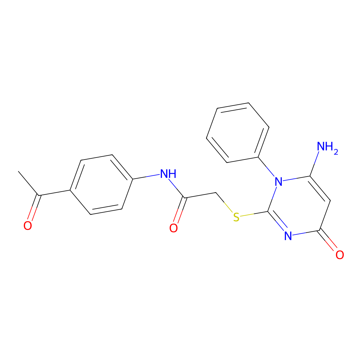 N-(4-acetylphenyl)-2-(6-amino-4-oxo-1-phenylpyrimidin-2-yl)sulfanylacetamide molecular structure, CAS 831211-23-5