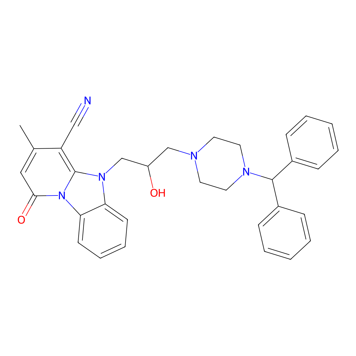 5-[3-(4-Benzhydrylpiperazin-1-yl)-2-hydroxypropyl]-3-methyl-1-oxopyrido[1,2-a]benzimidazole-4-carbonitrile molecular structure, CAS 831211-39-3