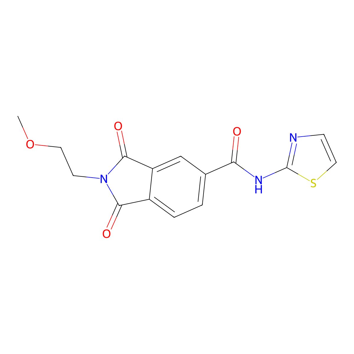 2-(2-methoxyethyl)-1,3-dioxo-N-(1,3-thiazol-2-yl)-2,3-dihydro-1H-isoindole-5-carboxamide molecular structure, CAS 831211-56-4