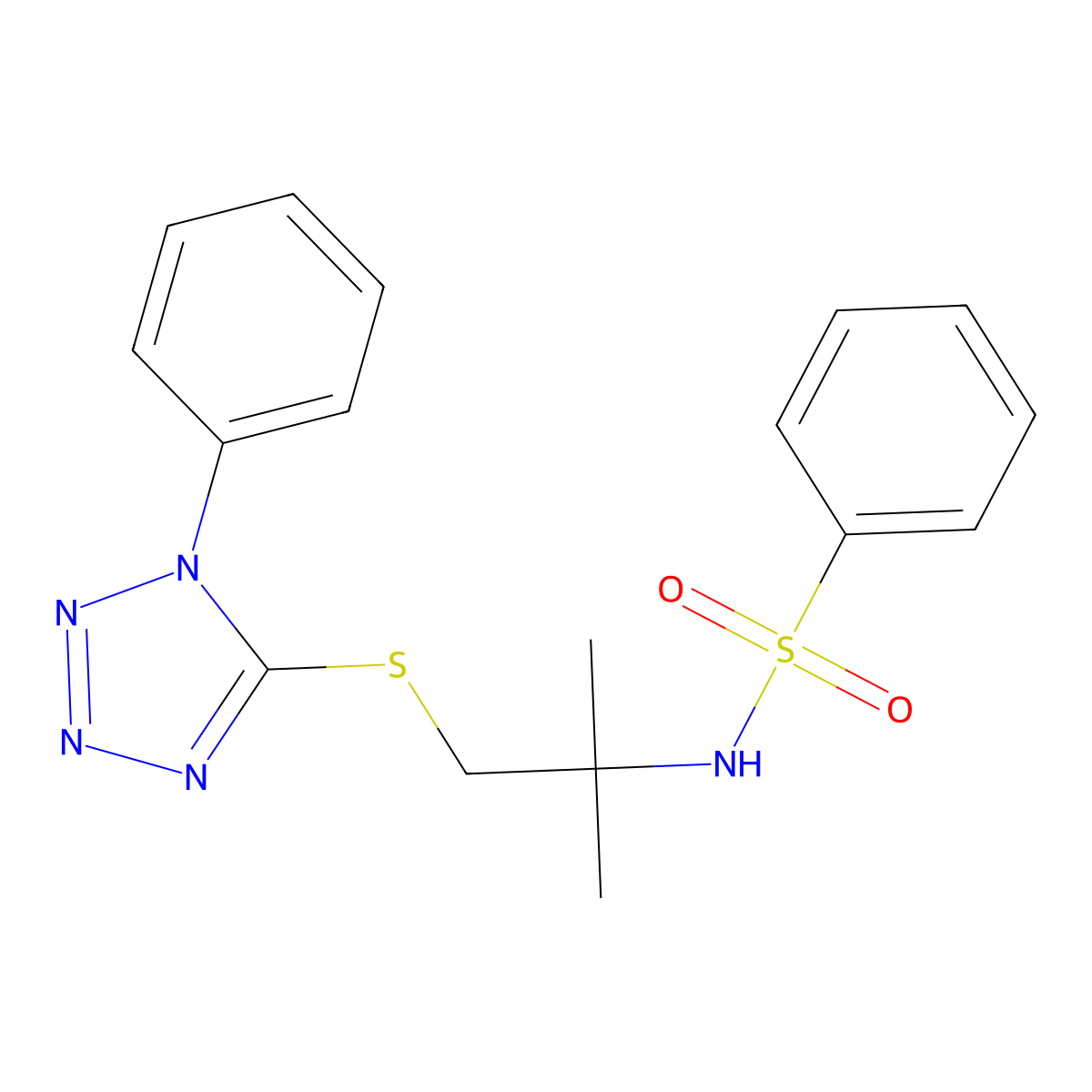 N-[2-methyl-1-(1-phenyltetrazol-5-yl)sulfanylpropan-2-yl]benzenesulfonamide molecular structure, CAS 831211-59-7