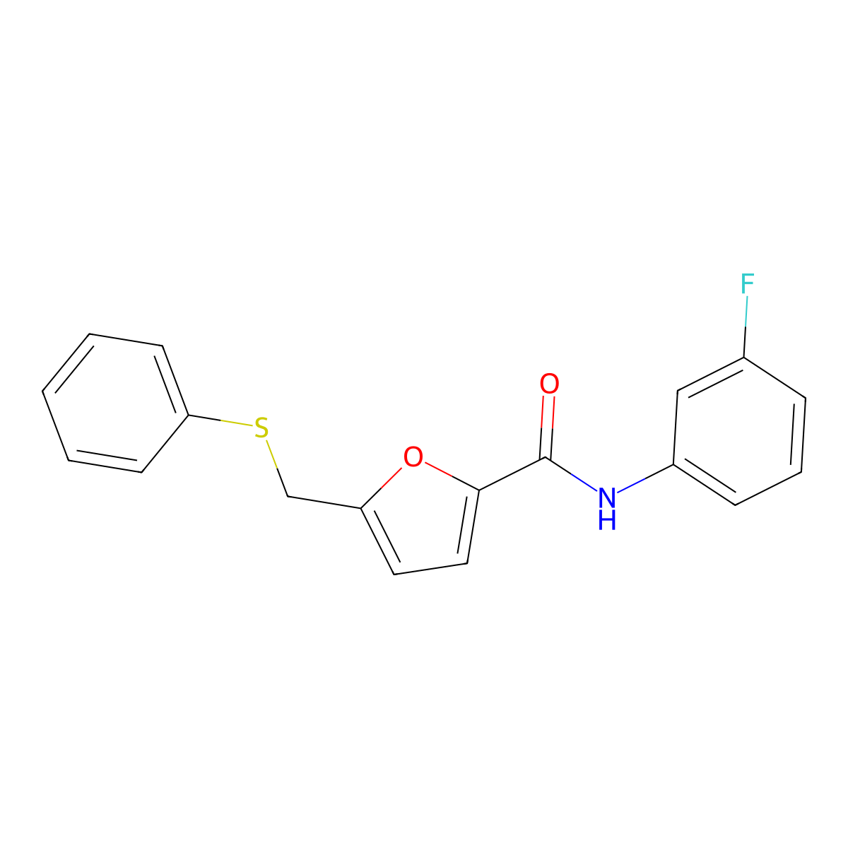 N-(3-fluorophenyl)-5-((phenylthio)methyl)furan-2-carboxamide molecular structure, CAS 831211-60-0