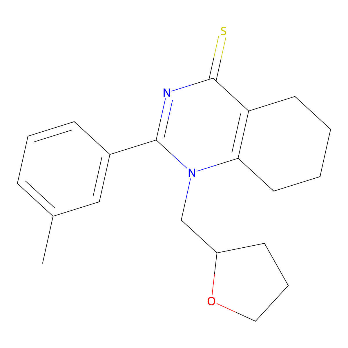 2-(3-Methylphenyl)-1-(oxolan-2-ylmethyl)-5,6,7,8-tetrahydroquinazoline-4-thione molecular structure, CAS 831211-75-7