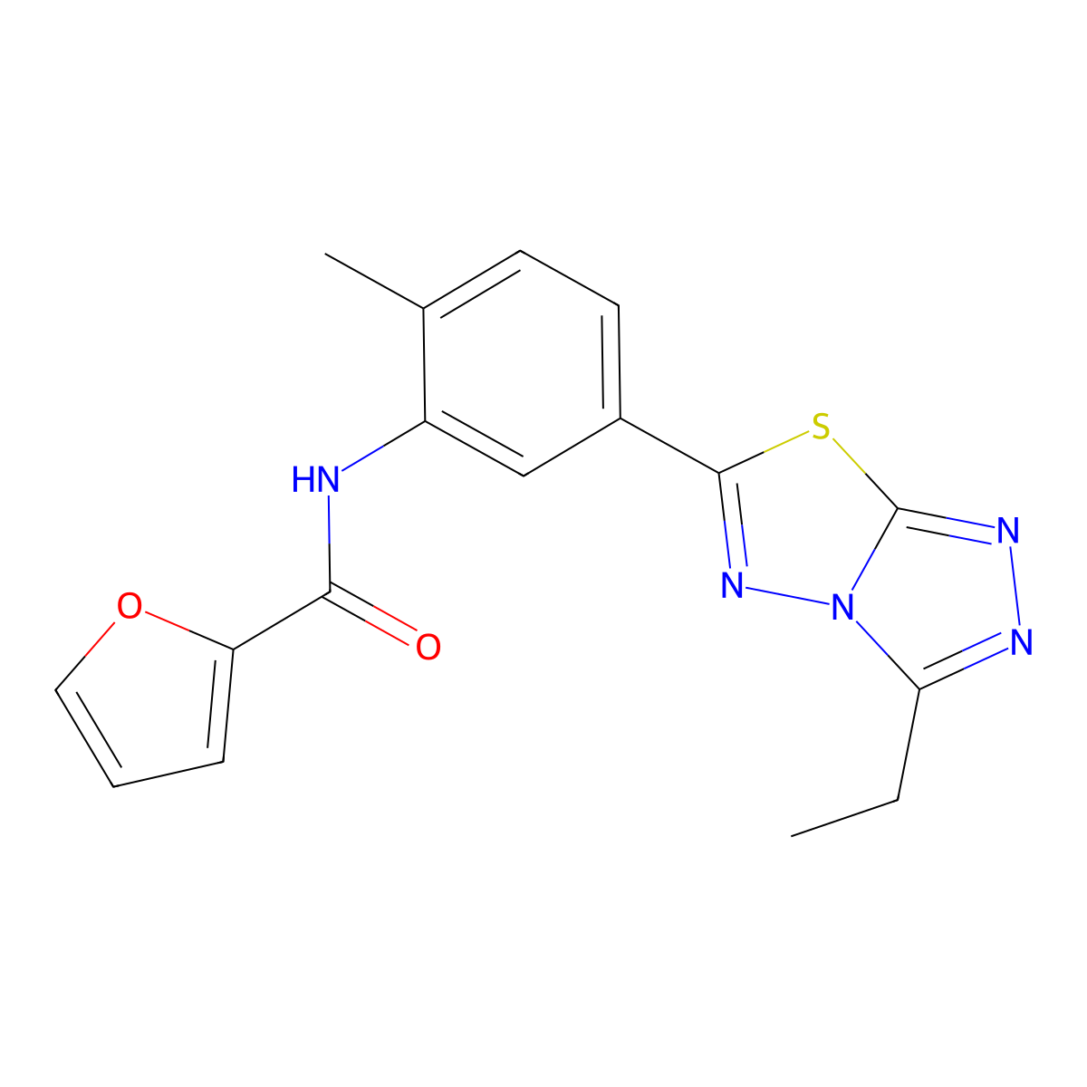 N-[5-(3-ethyl-[1,2,4]triazolo[3,4-b][1,3,4]thiadiazol-6-yl)-2-methylphenyl]furan-2-carboxamide molecular structure, CAS 831212-52-3