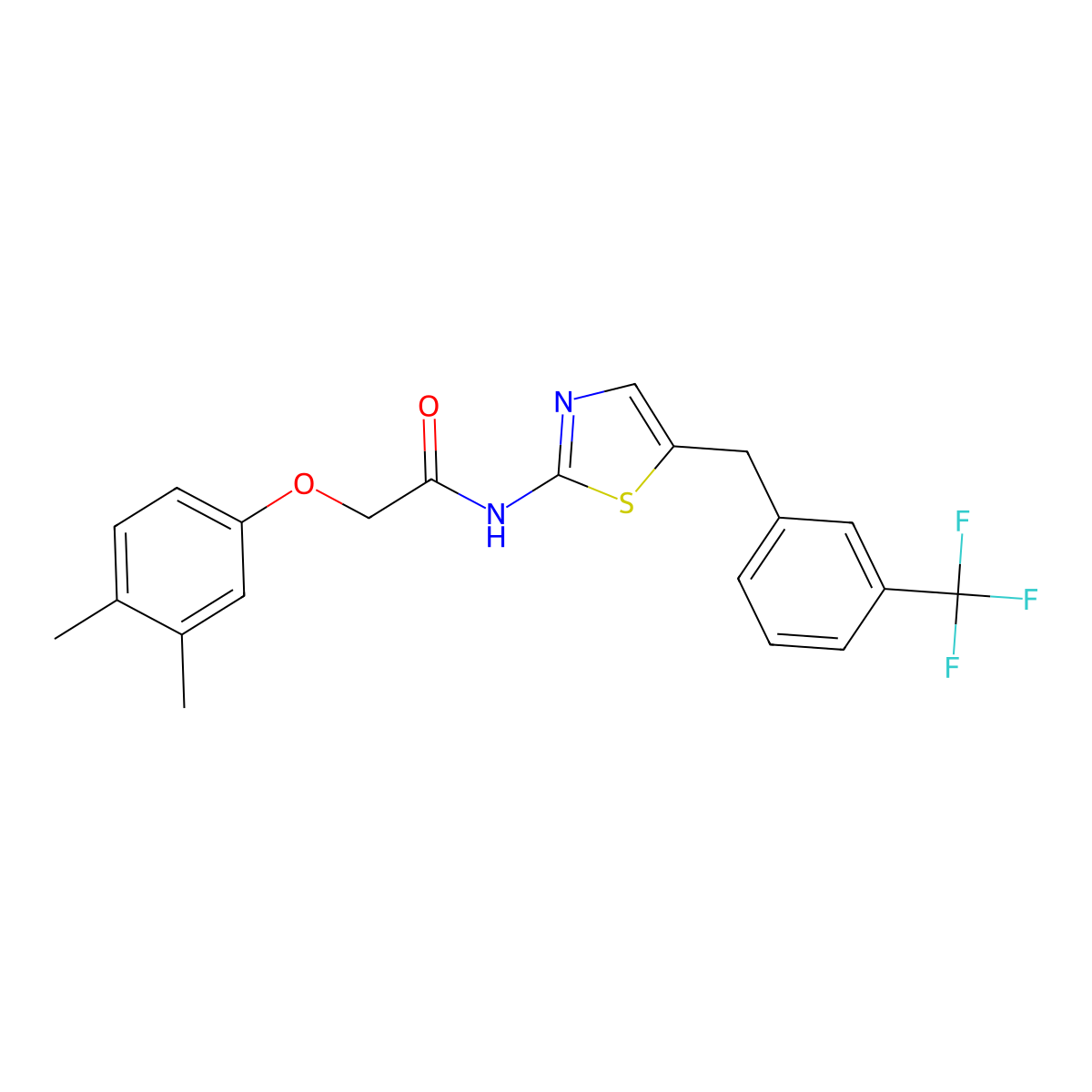 2-(3,4-dimethylphenoxy)-N-[5-[[3-(trifluoromethyl)phenyl]methyl]-1,3-thiazol-2-yl]acetamide molecular structure, CAS 831212-71-6