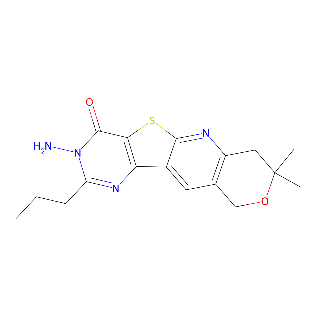 3-amino-8,8-dimethyl-2-propyl-7,8-dihydro-3H-pyrano[3'',4'':5',6']pyrido[3',2':4,5]thieno[3,2-d]pyrimidin-4(10H)-one molecular structure, CAS 831213-12-8
