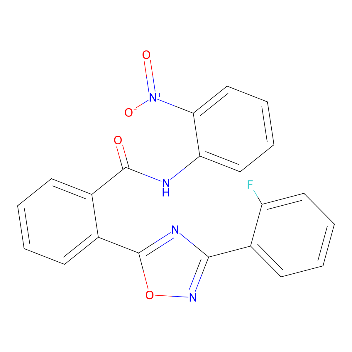 2-[3-(2-fluorophenyl)-1,2,4-oxadiazol-5-yl]-N-(2-nitrophenyl)benzamide molecular structure, CAS 831213-36-6