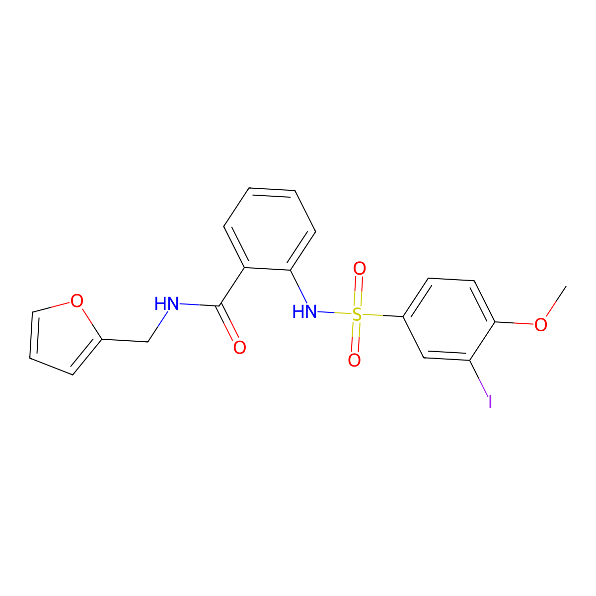 N-(furan-2-ylmethyl)-2-[(3-iodo-4-methoxyphenyl)sulfonylamino]benzamide molecular structure, CAS 831213-57-1