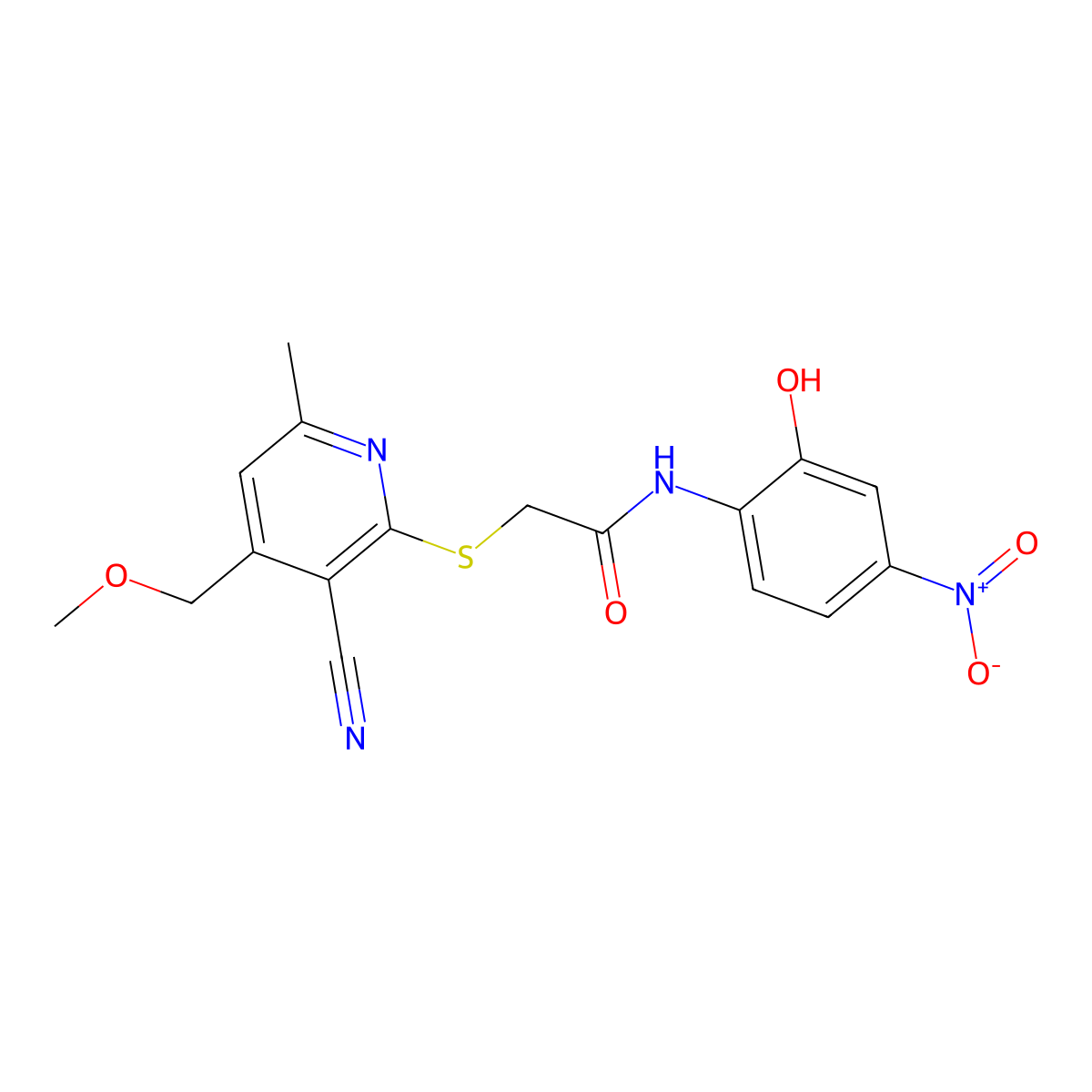2-[3-cyano-4-(methoxymethyl)-6-methylpyridin-2-yl]sulfanyl-N-(2-hydroxy-4-nitrophenyl)acetamide molecular structure, CAS 831213-86-6