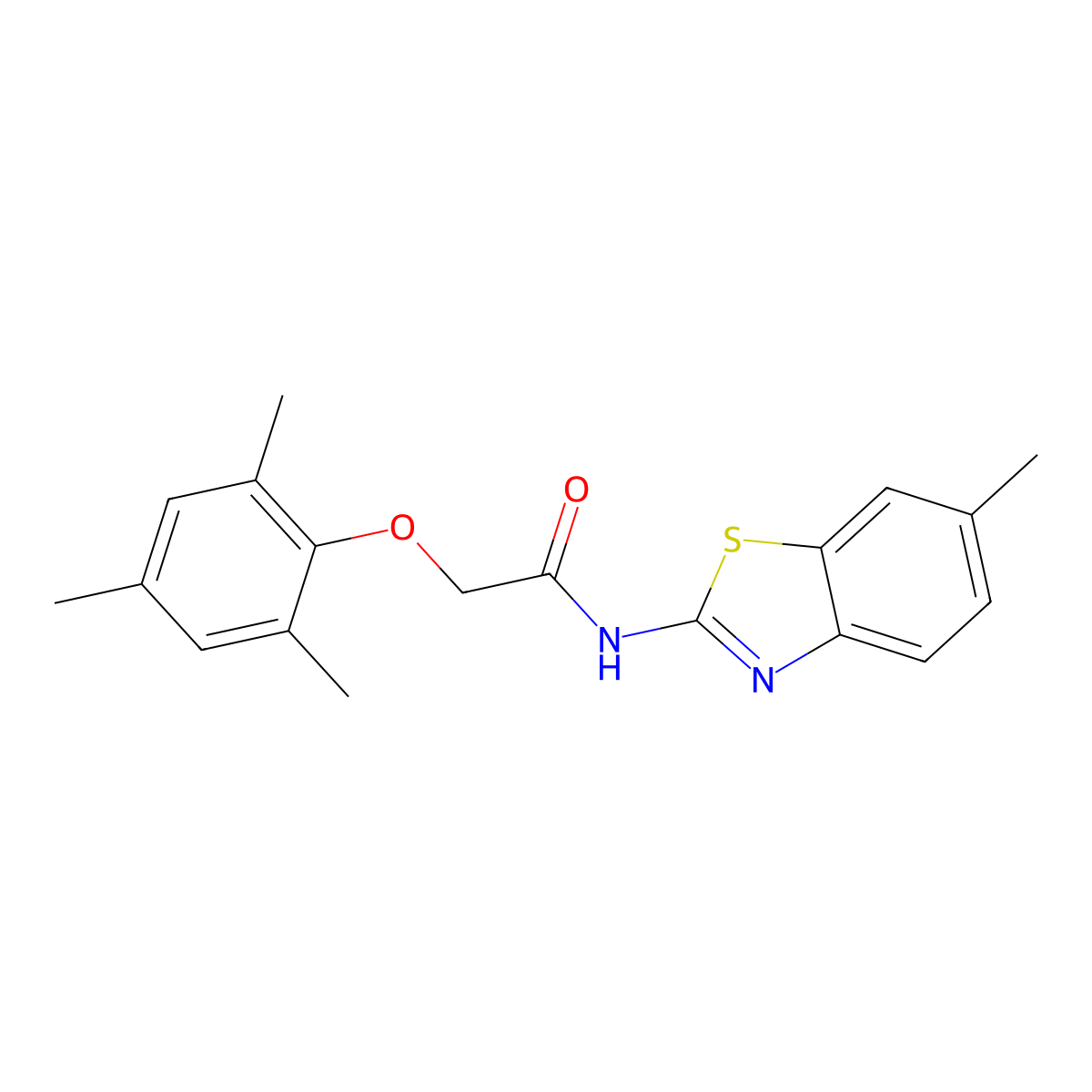 N-(6-methyl-1,3-benzothiazol-2-yl)-2-(2,4,6-trimethylphenoxy)acetamide molecular structure, CAS 831213-96-8