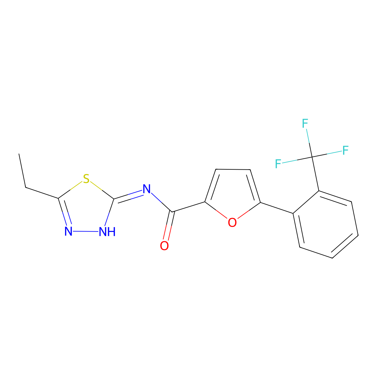 N-(5-ethyl-1,3,4-thiadiazol-2-yl)-5-[2-(trifluoromethyl)phenyl]furan-2-carboxamide molecular structure, CAS 831214-06-3