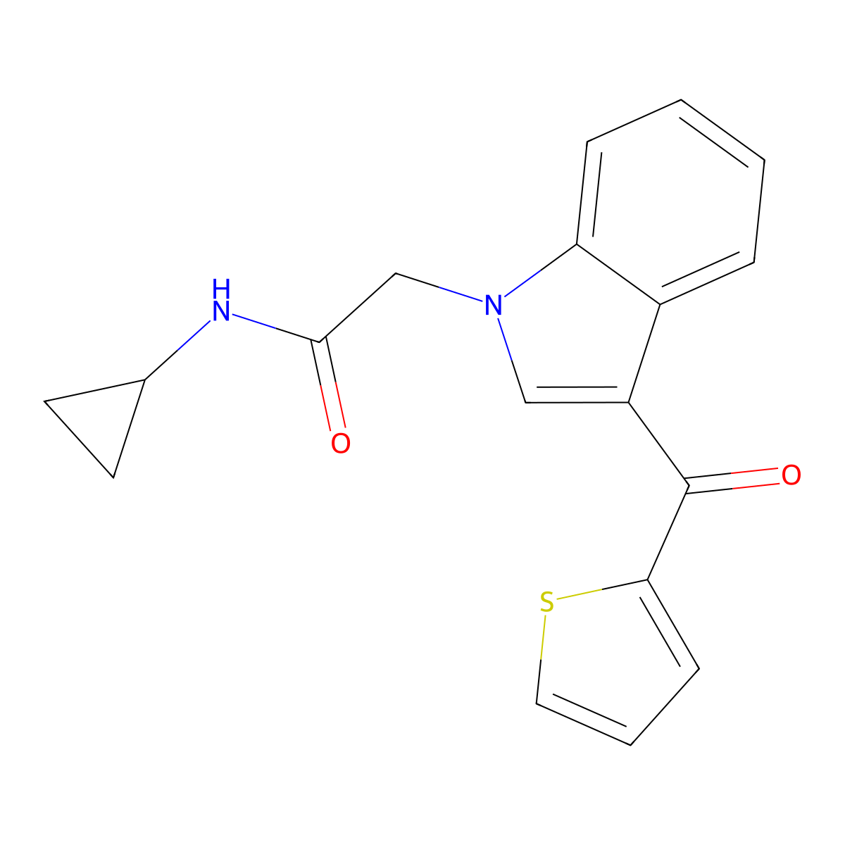 N-cyclopropyl-2-[3-(thiophene-2-carbonyl)indol-1-yl]acetamide molecular structure, CAS 831214-28-9