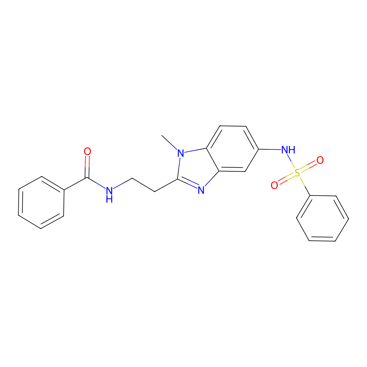 N-[2-[5-(benzenesulfonamido)-1-methylbenzimidazol-2-yl]ethyl]benzamide molecular structure, CAS 831214-78-9