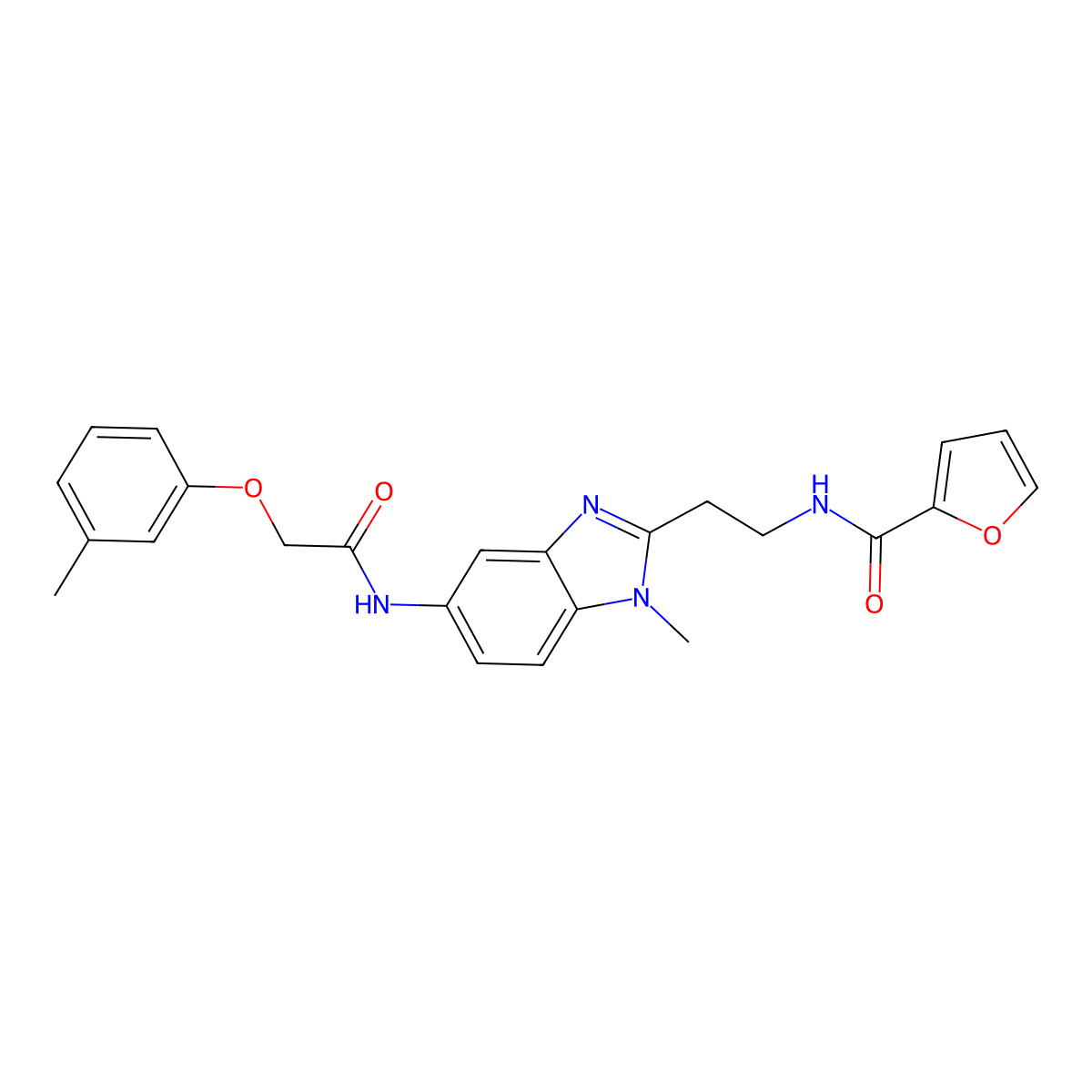N-[2-[1-methyl-5-[[2-(3-methylphenoxy)acetyl]amino]benzimidazol-2-yl]ethyl]furan-2-carboxamide molecular structure, CAS 831215-22-6