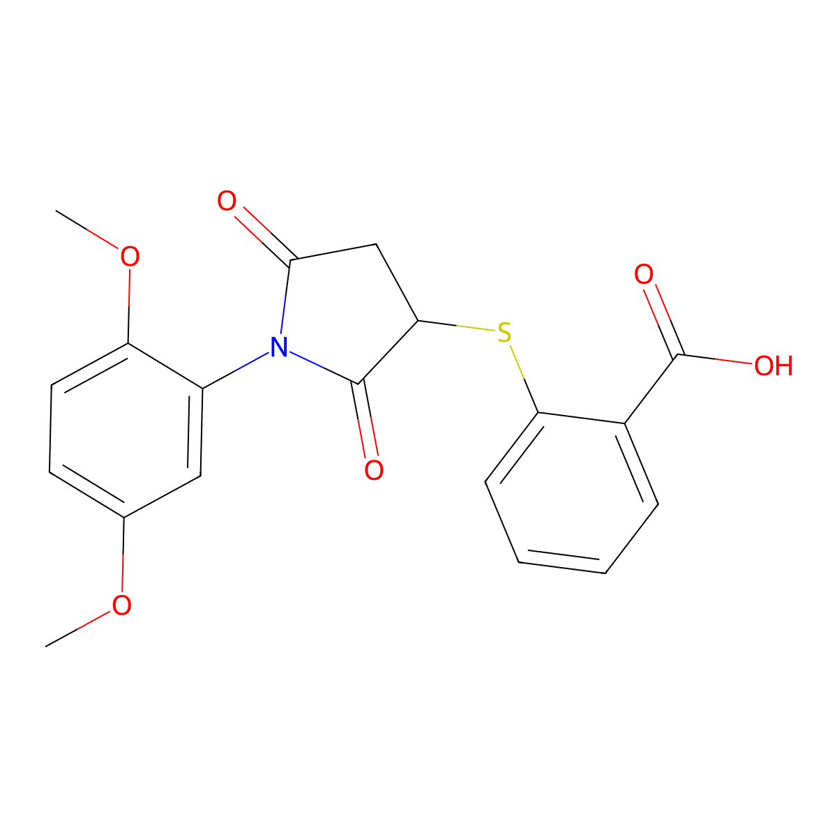 2-((1-(2,5-Dimethoxyphenyl)-2,5-dioxopyrrolidin-3-yl)thio)benzoic acid molecular structure, CAS 831215-36-2