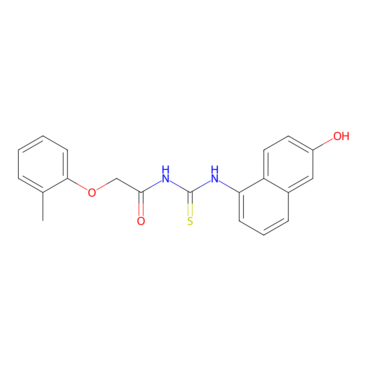 N-[(6-hydroxynaphthalen-1-yl)carbamothioyl]-2-(2-methylphenoxy)acetamide molecular structure, CAS 831215-49-7