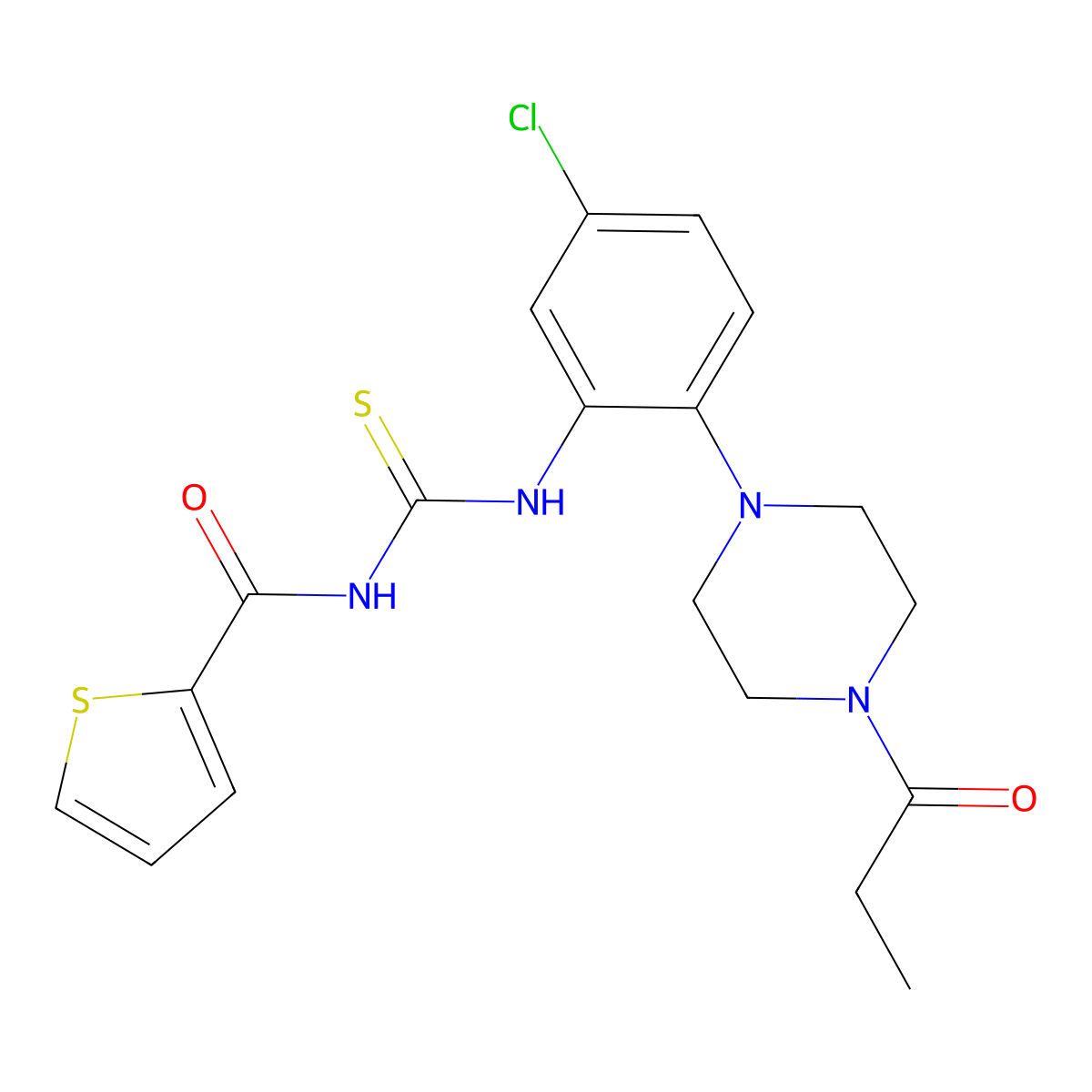 N-[[5-chloro-2-(4-propanoylpiperazin-1-yl)phenyl]carbamothioyl]thiophene-2-carboxamide molecular structure, CAS 831215-60-2
