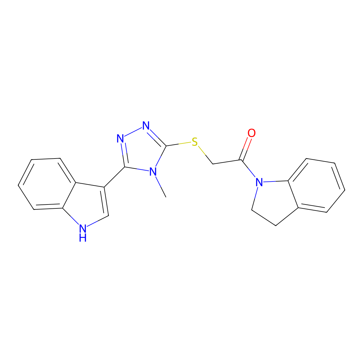 2-((5-(1H-indol-3-yl)-4-methyl-4H-1,2,4-triazol-3-yl)thio)-1-(indolin-1-yl)ethanone molecular structure, CAS 831215-88-4