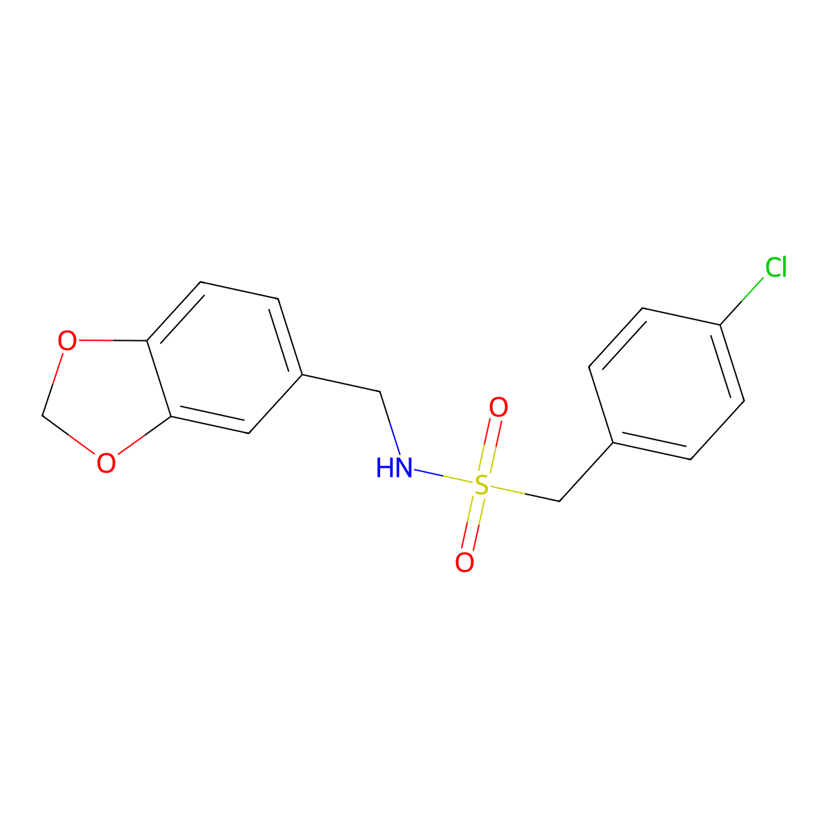 N-(1,3-benzodioxol-5-ylmethyl)-1-(4-chlorophenyl)methanesulfonamide molecular structure, CAS 831216-39-8