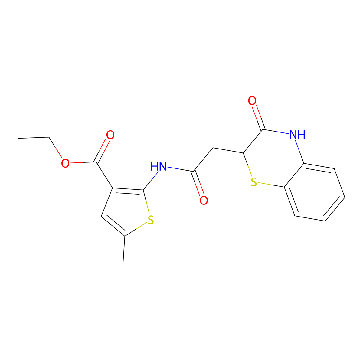 ethyl 5-methyl-2-[[2-(3-oxo-4H-1,4-benzothiazin-2-yl)acetyl]amino]thiophene-3-carboxylate molecular structure, CAS 831216-65-0